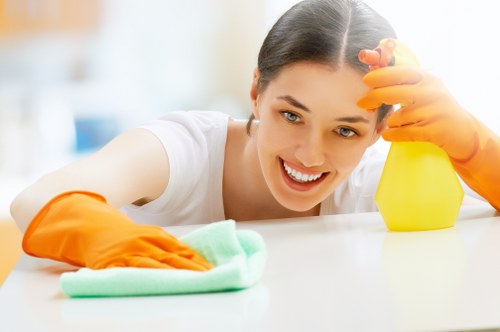 Rug cleaning expert treating stains and odors on a rug in Westminster