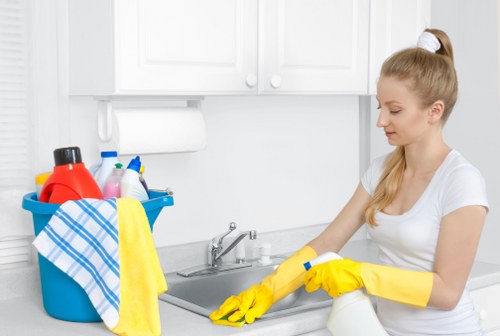 Technician performing fabric-safe sofa cleaning in Westminster home